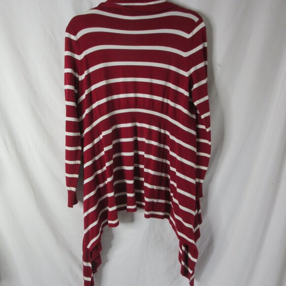Soft Surrounding Duster Cardigan Sweater Ruffle Collar Red White Stripes Size PP - Picture 7 of 11